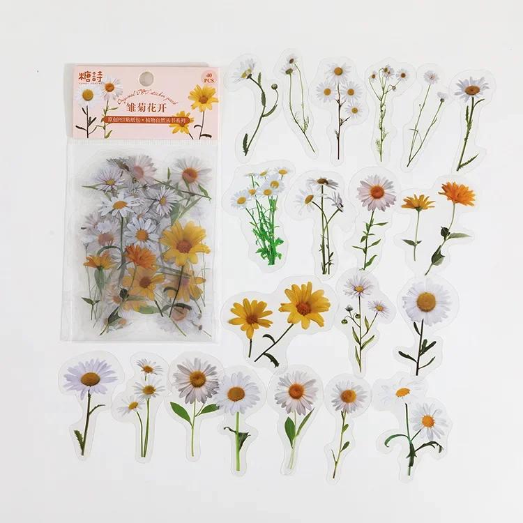 40 Pcs/Set Plant Nature Flower Decorative PVC Sticker Scrapbooking Diy Label Diary Stationery Album Journal Daisy Mushroom Stick
