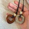 Handmade Wood Tribal Pendant Necklace Unique Resin Necklace Long Rope Necklace Suitable for Men and Women Present