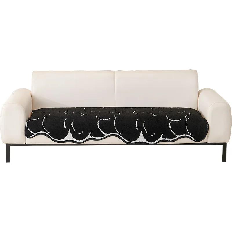 1Pc Sofa Cushion Irregular Special-Shaped Plush Winter Black Premium Sofa Non-Slip Cover Cover Towel Home Textile