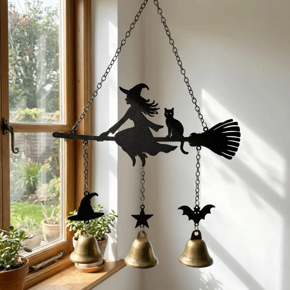 Vintage Witch Broom Wind Chime Iron Garden Patio Decor Halloween Wind Chime Outdoor Decoration