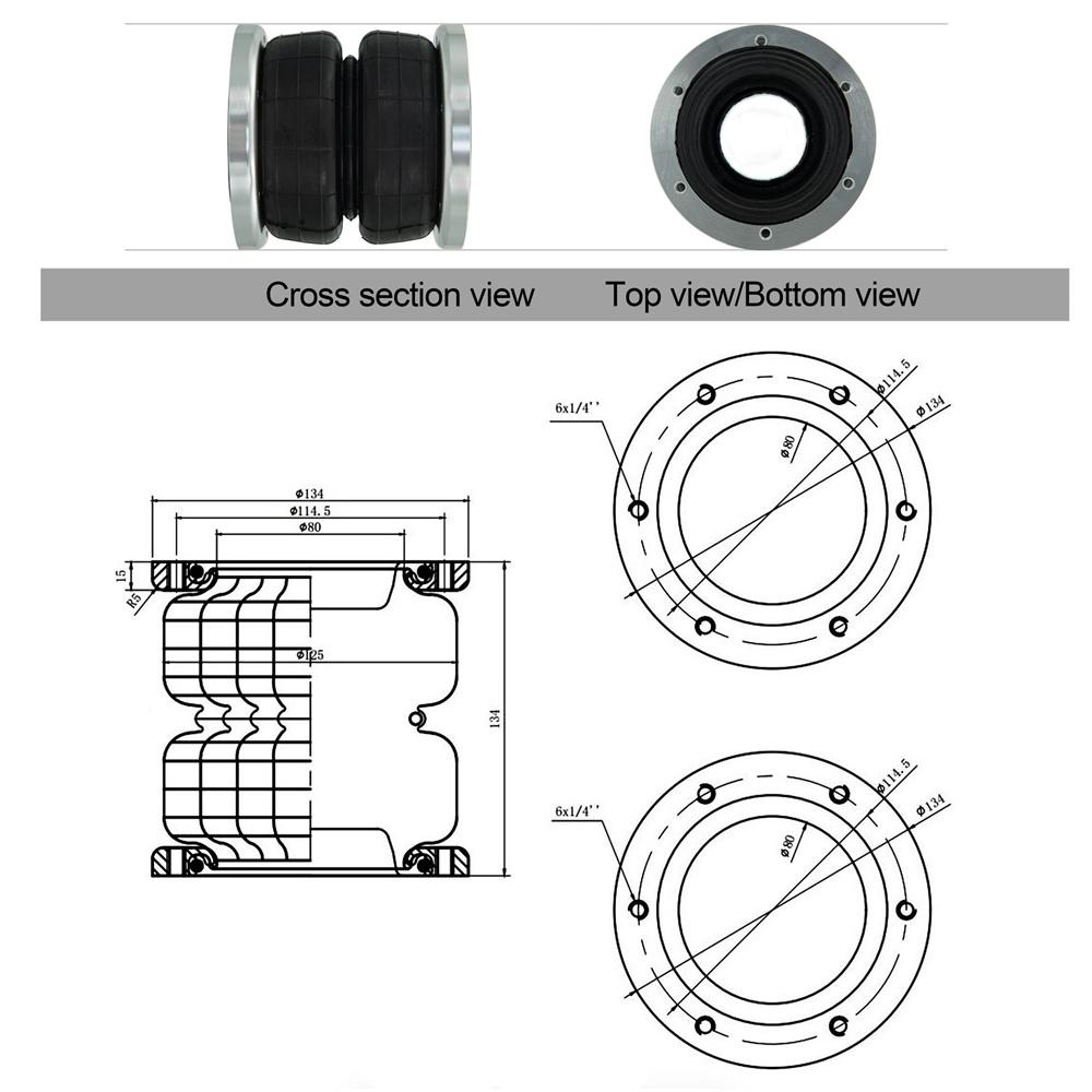 Air Suspension Shock Absorber Pneumatic Bag 134mm High w/ Open Flange For Truck