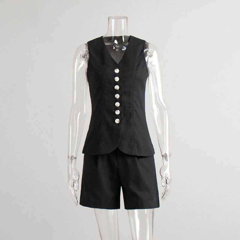 V-neck Sleeveless Vest Shorts Set V-neck Sleeveless Vest Leisure Shorts Set