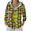 Women's Fashion Casual Sweater Button-Up Print Cardigan  Hooded Jacket