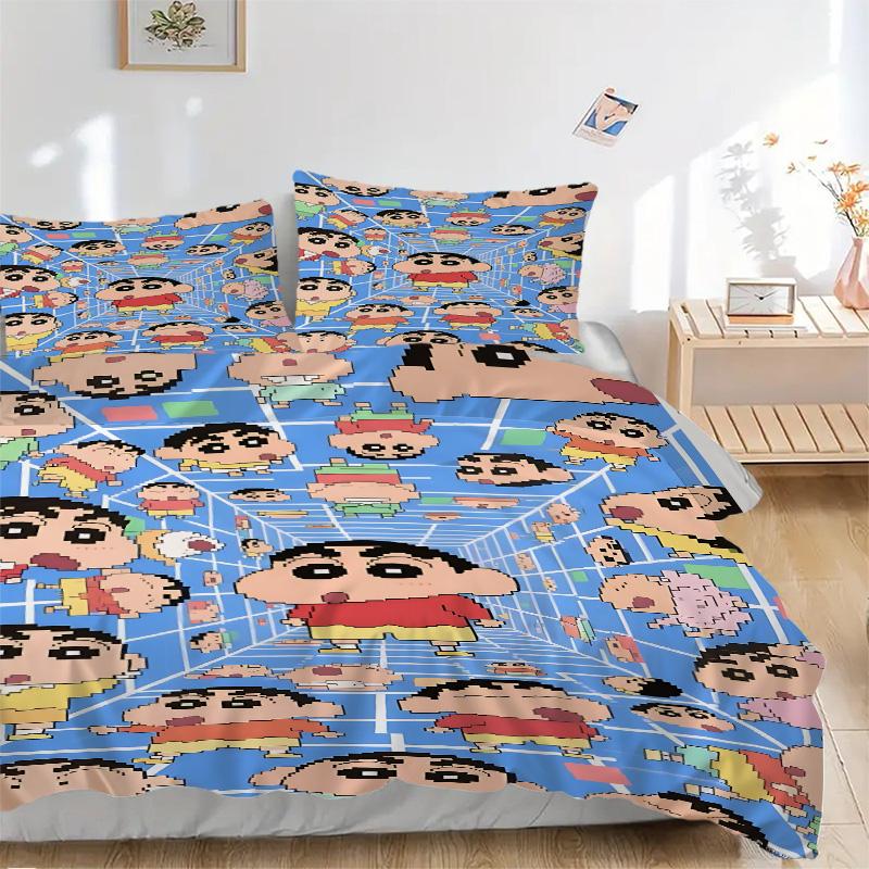 Crayon Shinchan Adventure Print 3Pcs Bedding Setduvet Cover With 2 Bedropillowcase Home Birthday Gift