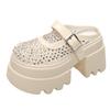 Super high-heeled slippers women's round head shallow mouth mesh cloth metal buckle set foot non-slip sandals
