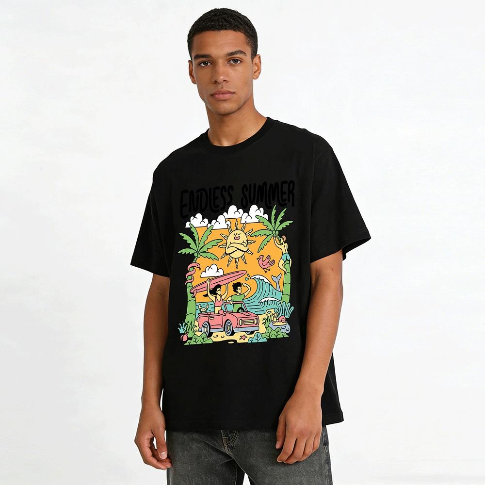 Endless Summer Vacation Style Printed Casual T-Shirt Pure cotton T-shirt