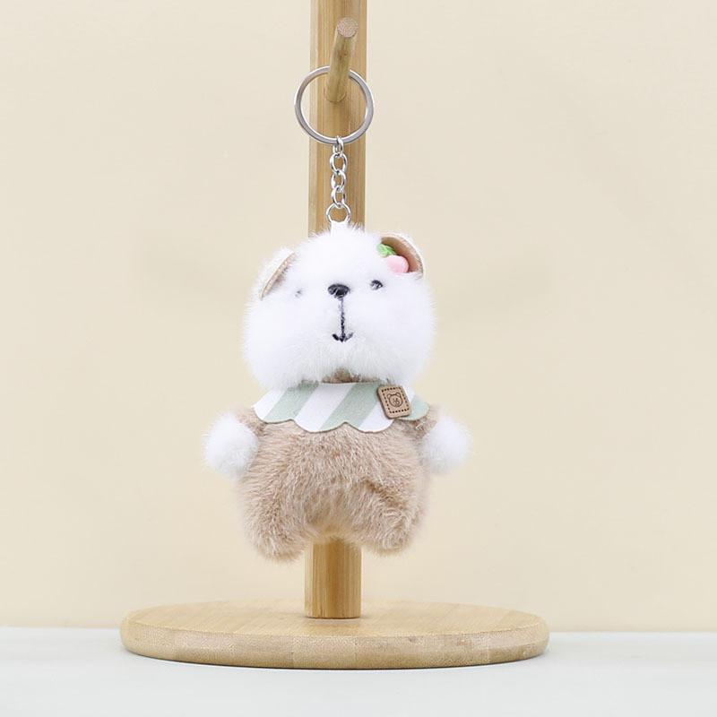Cute Bear Bib Pendant Plush Toy Cartoon Bag Purple Key Chain Holiday Girl Gift