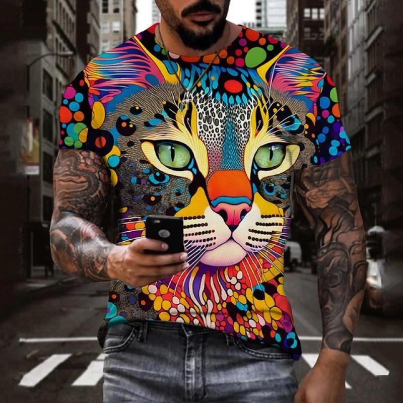 

Fashion Cat Graphics T Shirts Summer Trend Short Sleeve Cool 3D Animals Printed Mens T-shirts Casual Street wear Hip Hop Tees XXS