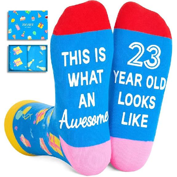 Zmart 23rd Birthday Gifts Men - Birthday Socks for 23 Year Old Women