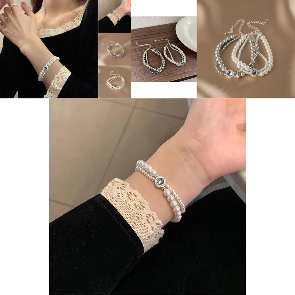 Glamorous Double Layer Pearl Bracelet With Classic Geometric Design For Women