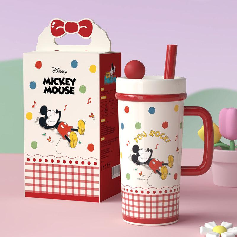 Cană mare cu animal de desene animate, cu capac, cană cu pai, cutie cadou, cană de apă, cutie portabilă de mare valoare, set cadou