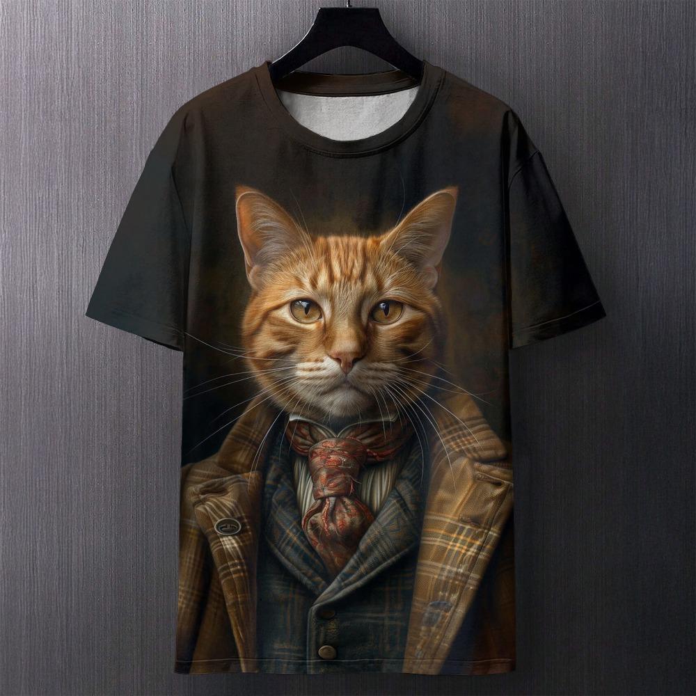3D T-shirt Men's Cat Printed Comfortable Short Sleeved Comfortable Versatile T-shirts Fashionable