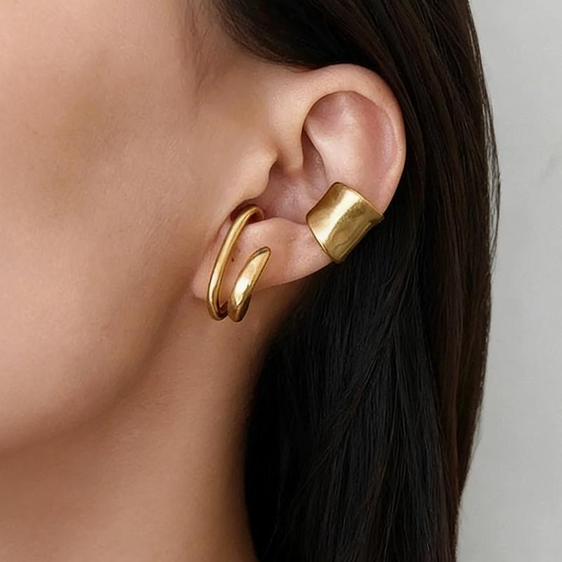 

Винтажный Фейковый Пирсинг Кафф для Уха Двойной Круг Фейковые Серьги для Женщин Мужчин Хип-хоп Каффы Серьги-клипсы Аксессуары Корейская Мода