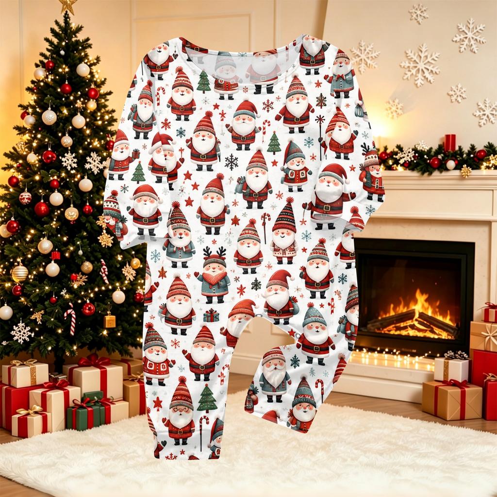 Parent-Child Christmas Print Pajama Set, Comfortable Long Sleeve Top and Pants Loungewear for Family
