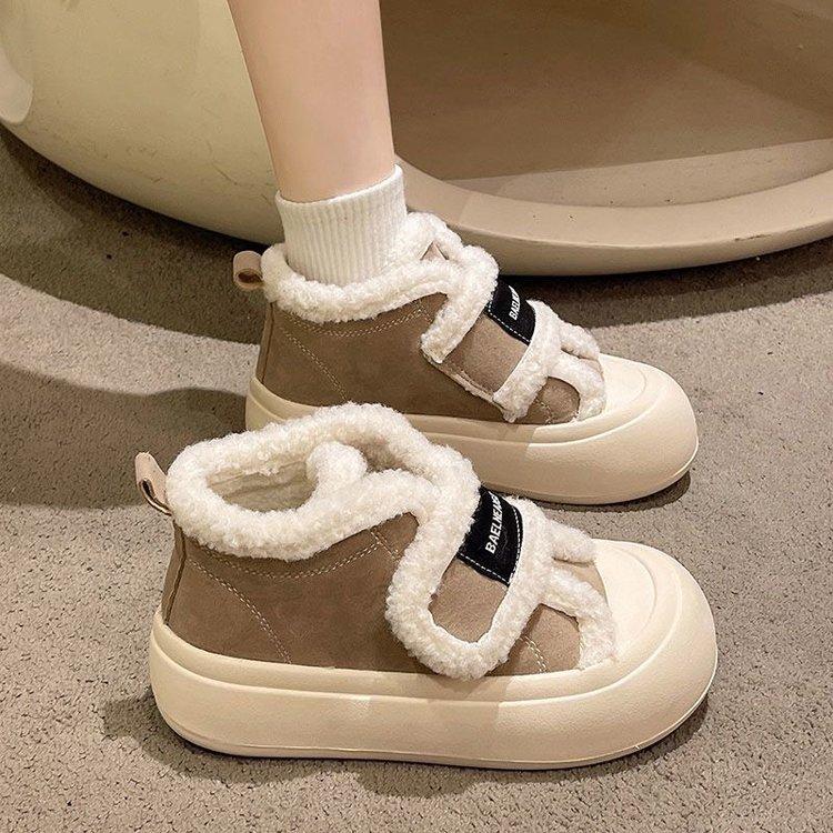 Milk fufu little white shoes women's platform student popular big head board shoes 2025 winter new velvet warm cotton shoes