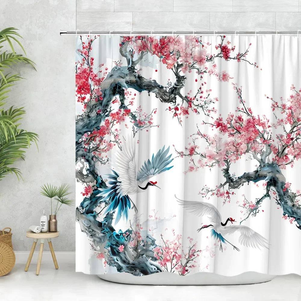 Exquisite Oriental Art Shower Curtain - Geisha, Cherry Blossom & Panda Designs for Unique Bathroom Décor, Waterproof & Easy Care