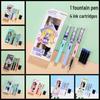 Crystal Blue Fountain Pen with 4 Replaceable Erasable Ink Cartridges
