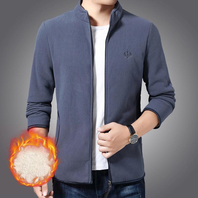 

Мужская осенне-зимняя флисовая толстая куртка, теплый флисовый кардиган со средним слоем из овечьего флиса M серый