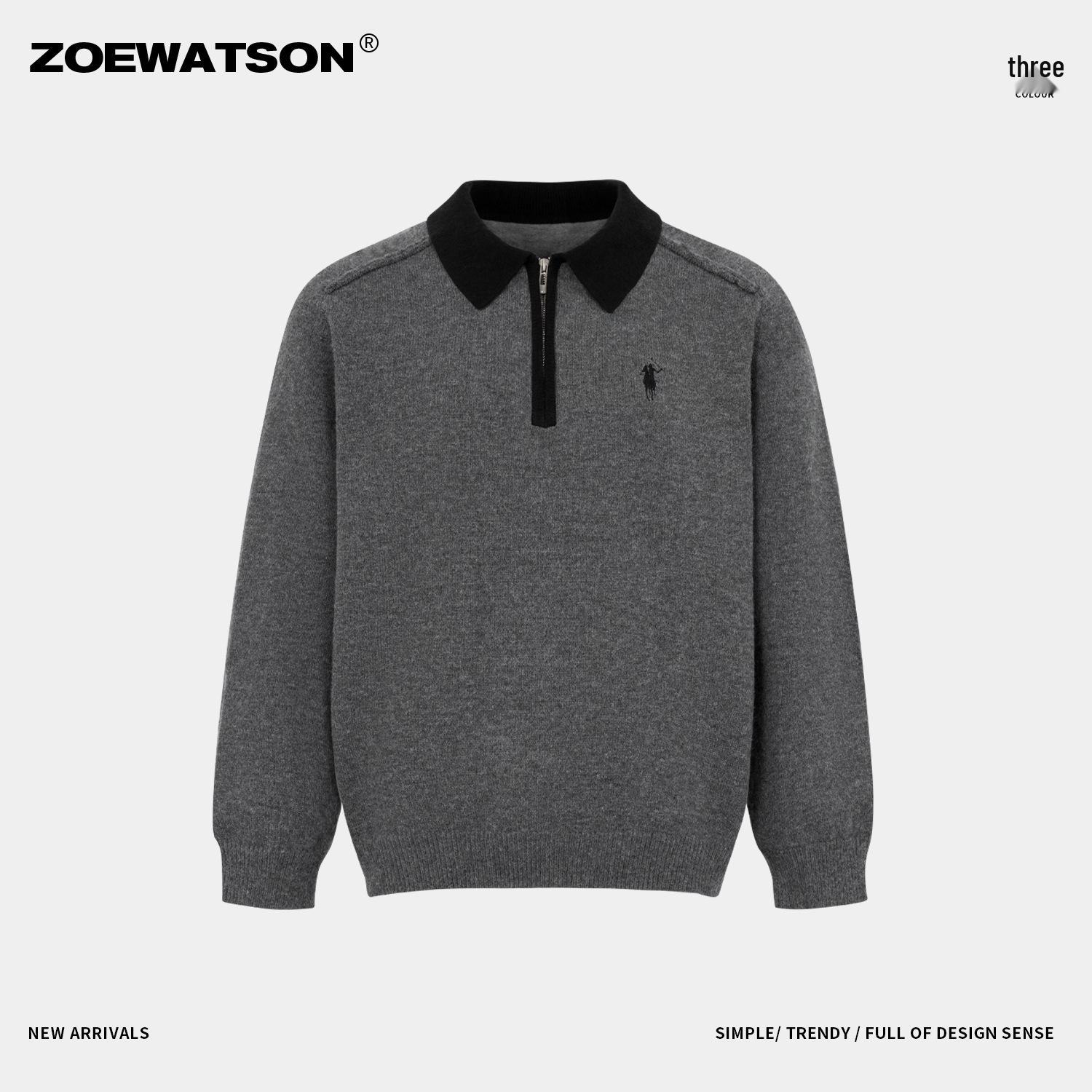 Premium Color Block Half-Zip Wool Polo Sweater - Warm Winter Knitwear L