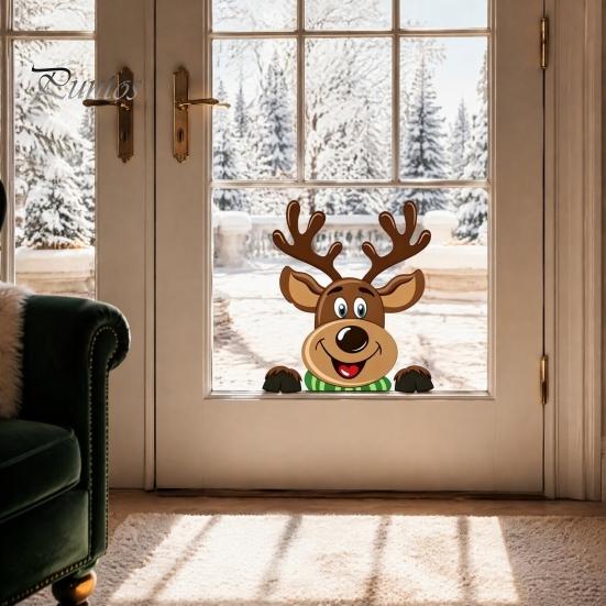 Holiday Window Clings Christmas Static Clings, Peeking Santa Reindeer Stickers, Reusable Winter Art No?Glue Cartoon Decals for Indoor?Outdoor