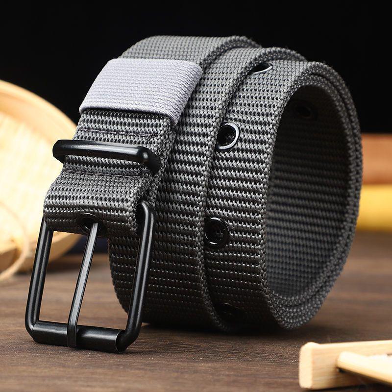 Men's Multi-Hole Military Canvas Leather Belt - Pin Buckle for Jeans & Work