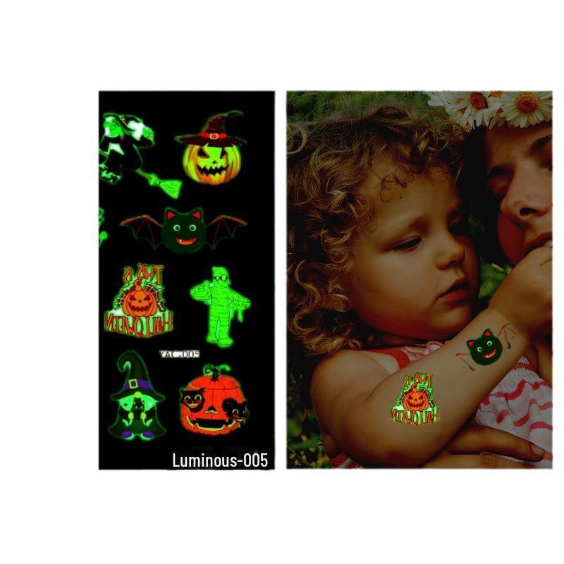Children's Halloween Pumpkin Glow-in-the-Dark Cartoon Temporary Tattoo Stickers