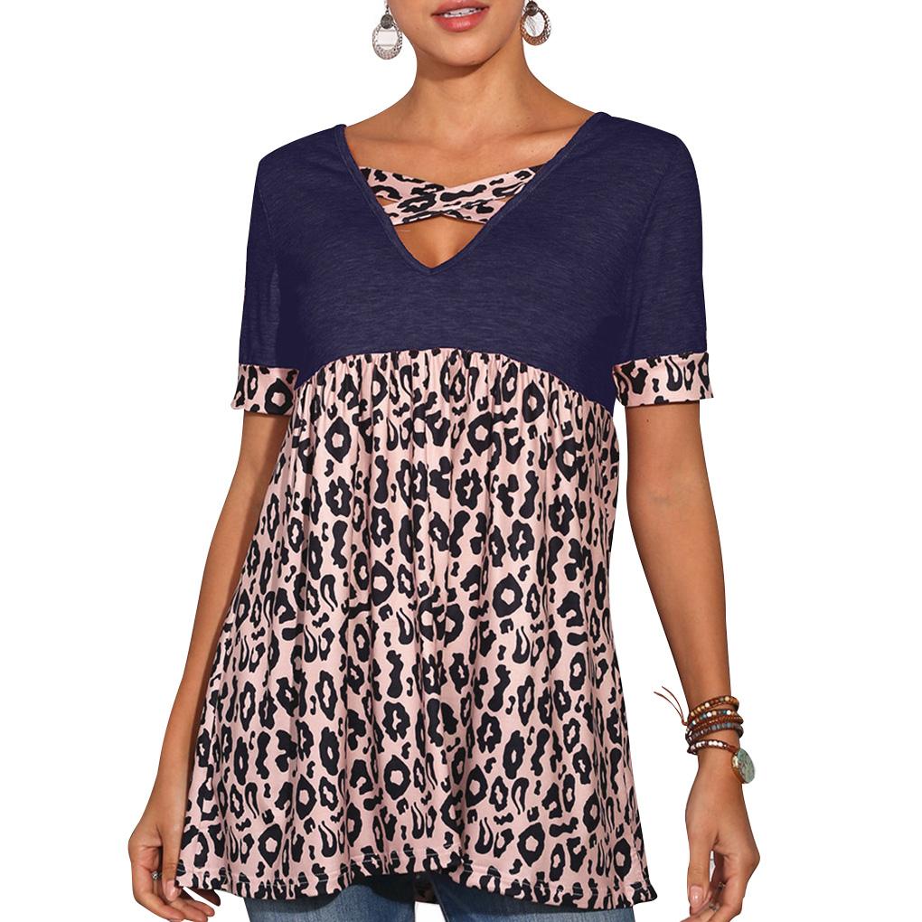 Women T-Shirt V Neck Short Sleeve Blouse Casual Printed Dress Top