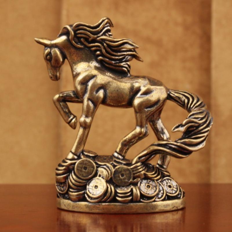 1Pc Chasing Wind Horse Figurines Brass Solid Desktop Decoration Handicrafts Antique Zodiac Animal Miniatures Ornament
