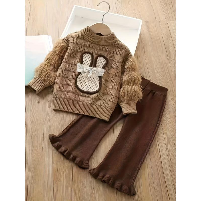 

New Korean-style Girls Knit Set Cute Long Sleeve Sweater Two Piece Outfit, for Outdoor 130cm