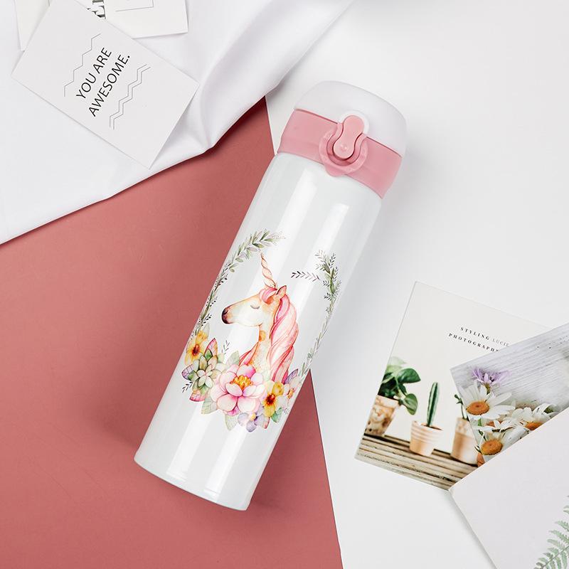 500ML Unicorn Water Bottle For Children Stainless Steel Thermos Bottle Drinkware School Water Bottle For Girls Leakproof Cup