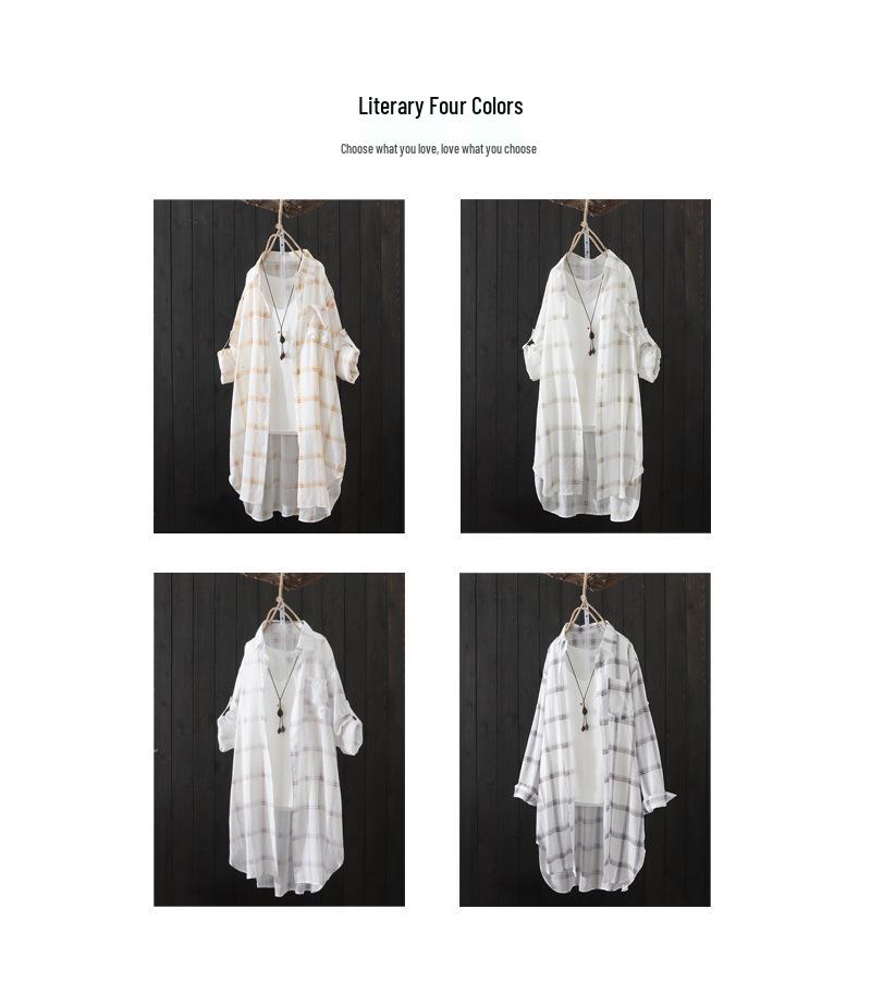 2024 Korean Style Women's Mid-Length Plaid Sunscreen Shirt - Lightweight Summer Jacket