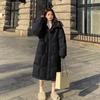 Light yellow down jacket, women's mid length, 2023 winter new style, hooded, thickened, knee high, small jacket