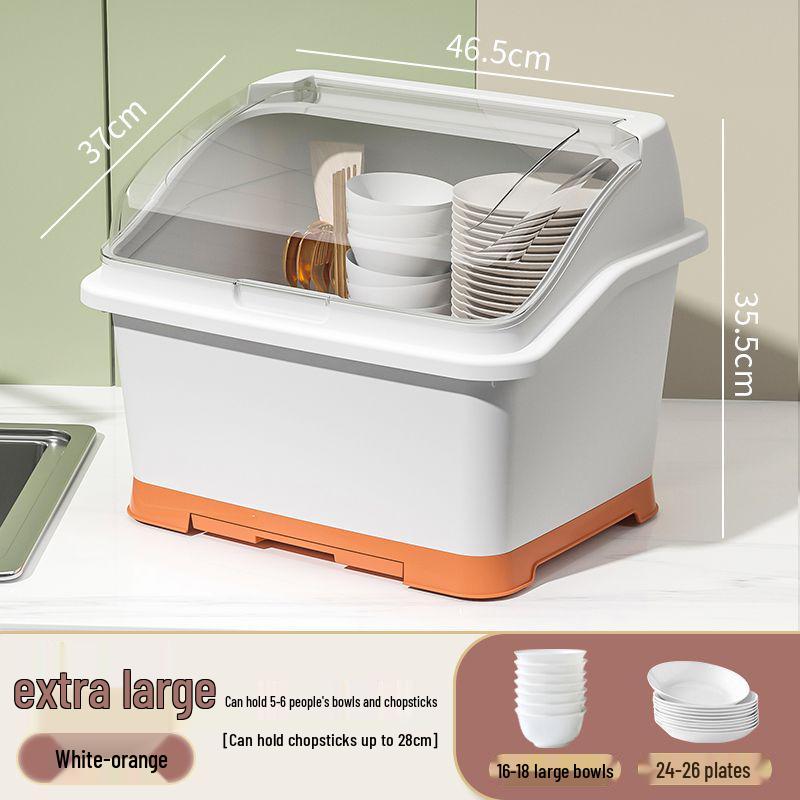 Bowl & Chopstick Storage Box with Lid - Kitchen & Dorm Use, Plastic with Drainage, Bowl & Plate Shelf Organizer, Cabinet Bowl Rack