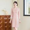 Teluoman Women's Cherry Blossom Pink Lace Patchwork 3/4 Sleeve Blazer Dress