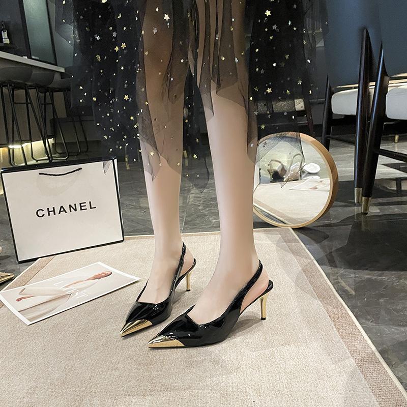 2025 new black large size high heels women's design sense niche spring new temperament pointed stiletto single shoes