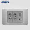 DELEFU Brazilian Model 118 Type 10A/20A Stainless Steel Grey Durable PC USB Socket with Type-C 20W Fast Charging