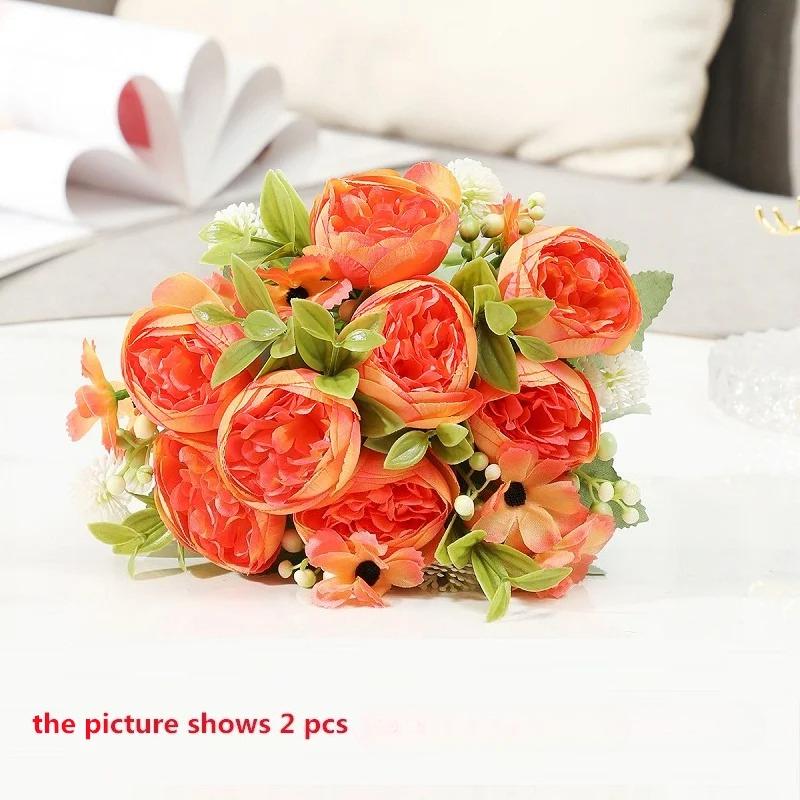 Green Aloes 2pcs Wedding Pink Peony Daisy Bouquet Artificial Flowers Simulation Chogori Peonies Silk Fake Flower Hall Decorative
