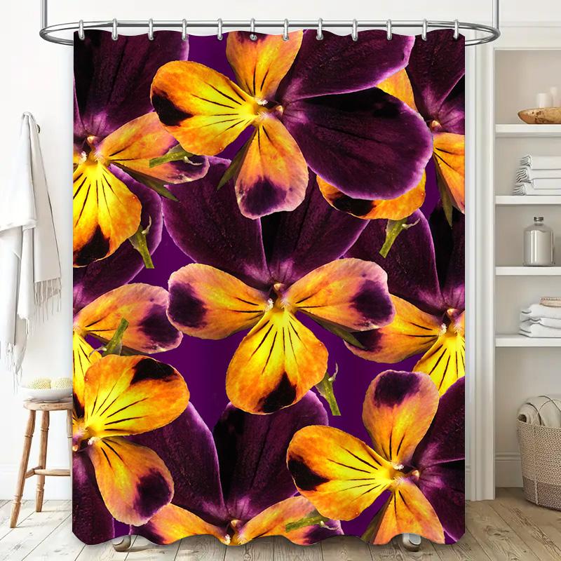 Vibrant Floral Shower Curtain Purple Orange Yellow Printed Waterproof Fabric for Home Decor Bathroom Accessories Set 71X84 Inche