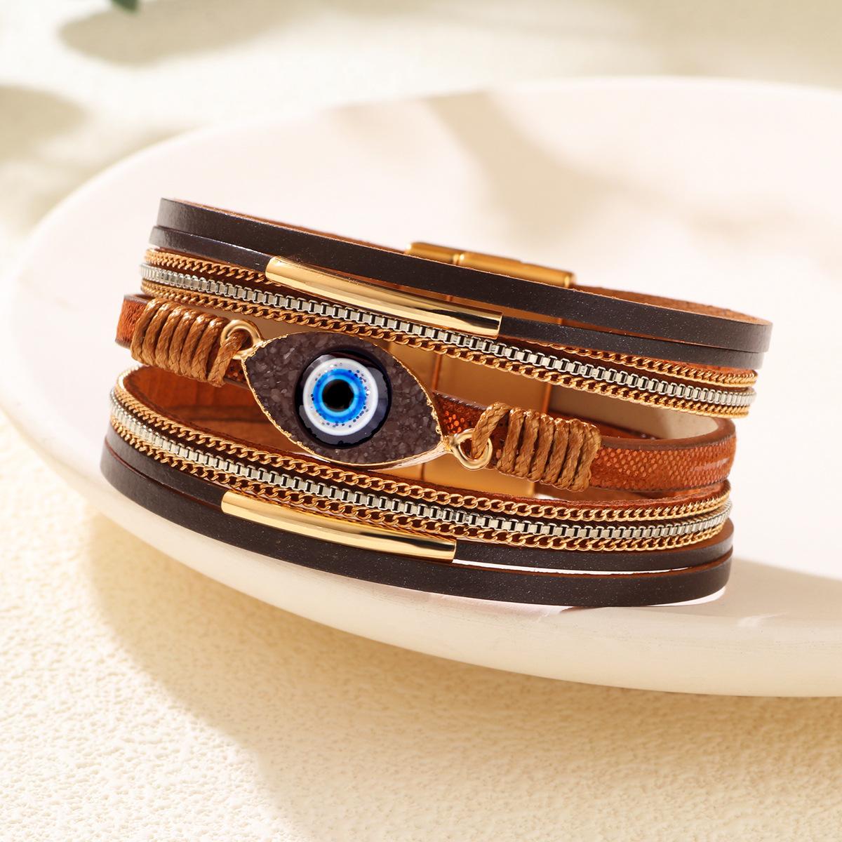 JMXD-Богемский Браслет Глаз Дьявола Алмазный Кожаный Браслет коричневый
