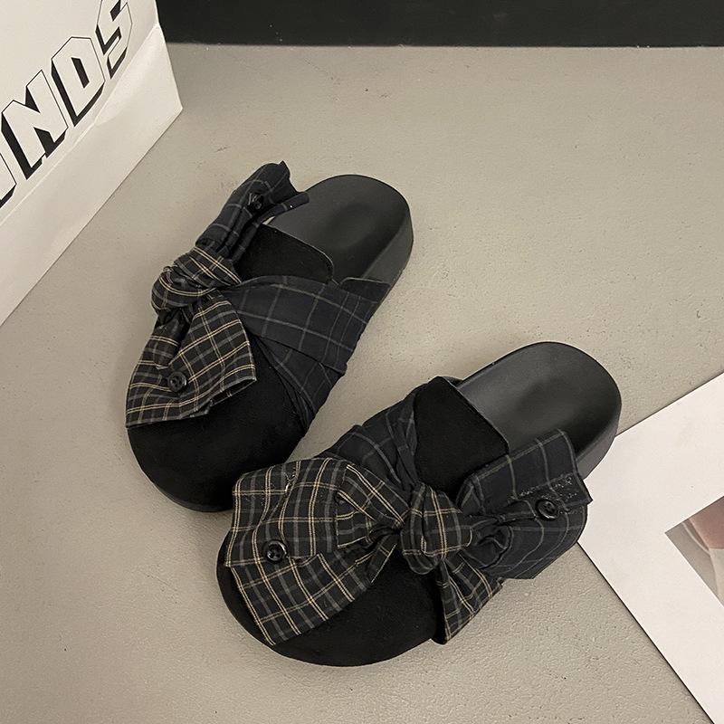 Bow Baotou Drag Women's Autumn Retro New Outer Wear Niche Design Feeling Ugly and Cute Fashion Versatile Half Slippers Tide
