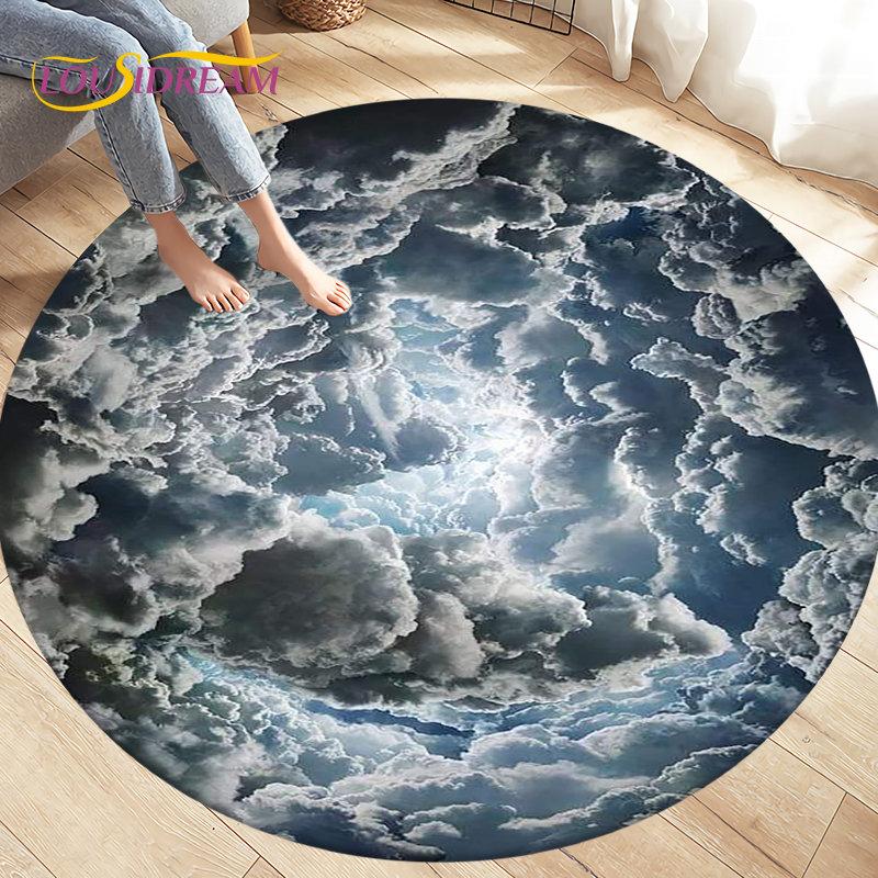 3D Natural ,Tornado, Cloud Area Rug,Round Carpet Rug for Living Room Bedroom Sofa Decoration,Kid Play Game Non-slip Floor Mat