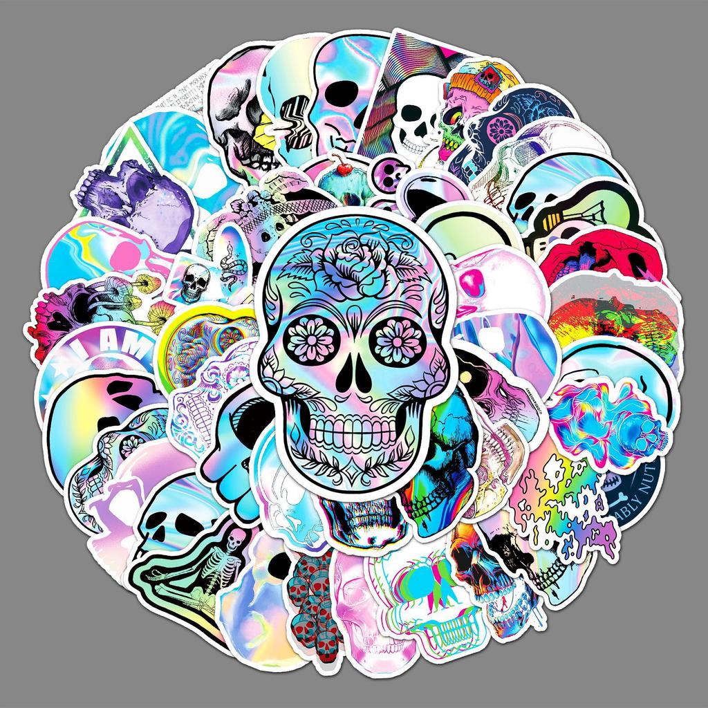 50 Skull Doodle Personality Trend Laser Gulle Card DIY Skateboard Water Cup Suitcase Sticker Waterproof