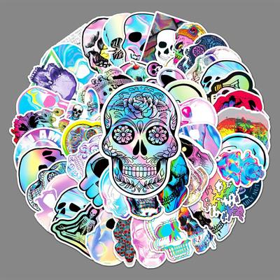 50 Skull Doodle Personality Trend Laser Gulle Card DIY Skateboard Water Cup Suitcase Sticker Waterproof