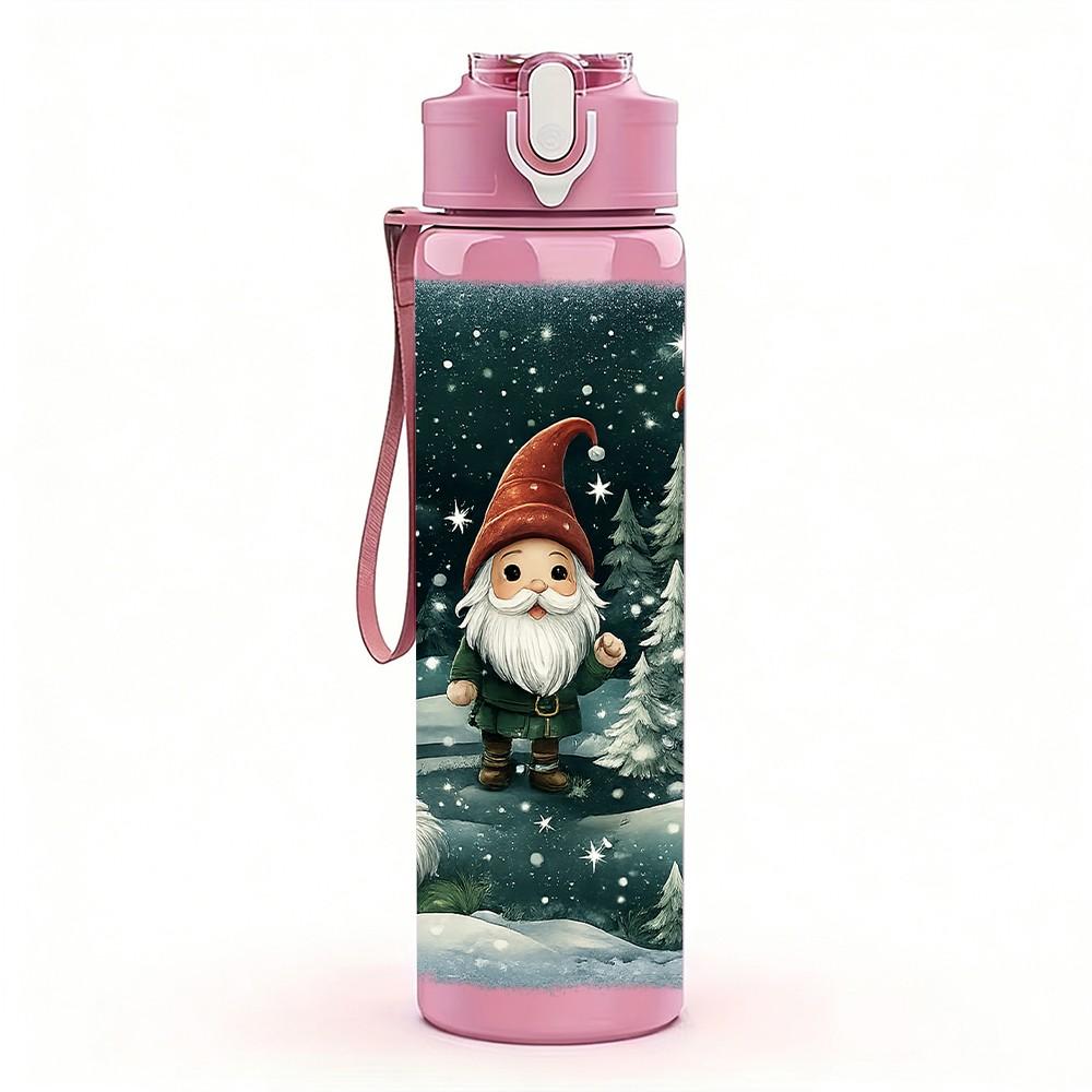 1PC Santa Bear Snow Winter Christmas Print 750ml Color Plastic Sports Water Bottle Leakproof Flip Straw Lid Suitable for Sports Office Home Use