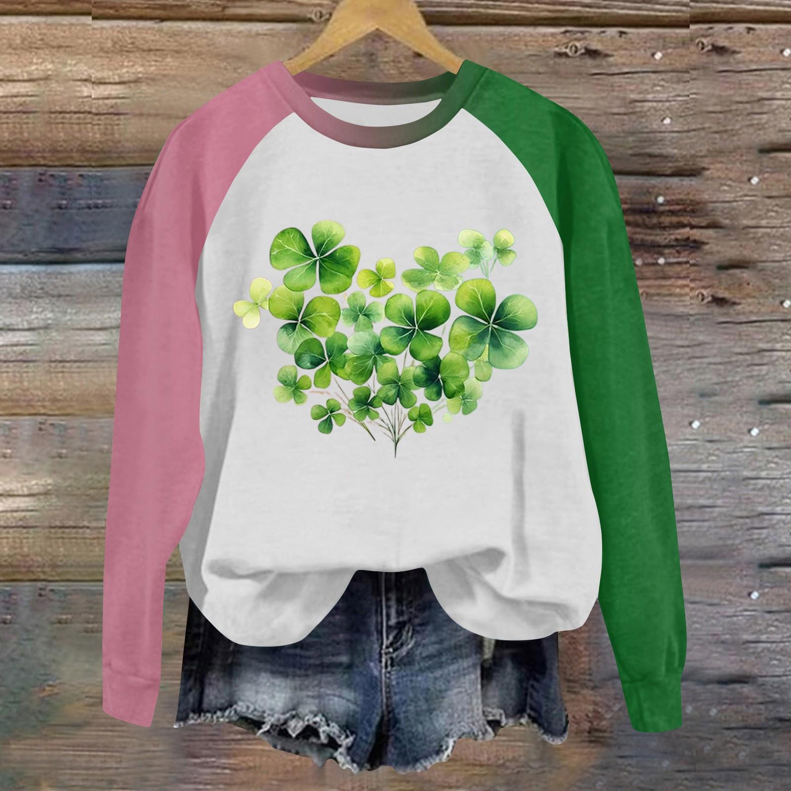 

Женская стильная ул.. Свитшот с длинными рукавами и круглым вырезом с принтом ко Дню Святого Патрика S