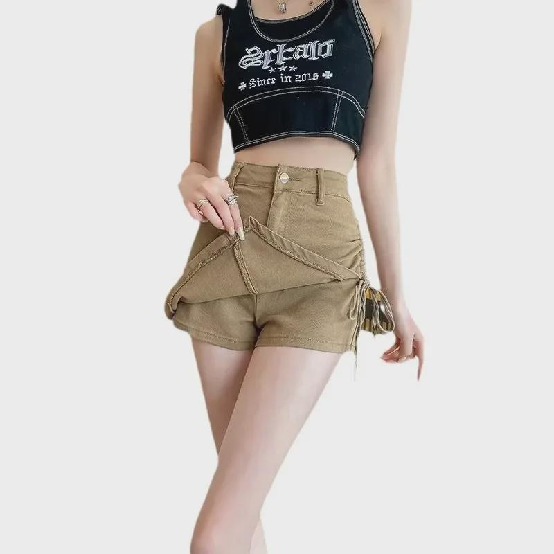 Damen High-Waisted Denim Mini Skort - 2024 Schlankmachender A-Linien Hüftumspielender Sommer-Stil