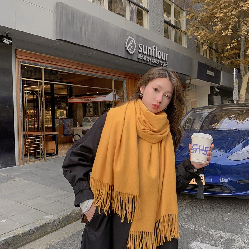 Cashmere Wool Scarf - Thick, Solid Color, Unisex, Versatile, Korean Style for Autumn/Winter.