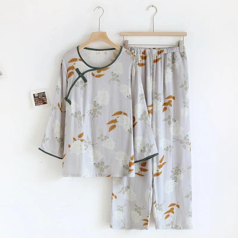 Bamboo Fiber Sleepwear Clothes for Women Spring and Summer Cute Sweet Printed Casual Long Sleeved Long Pants Pyjama Set