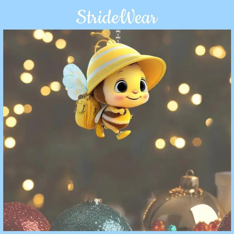 Flat Acrylic Surface Pendant With Cartoon Bee Hat And Carrying Backpack Design