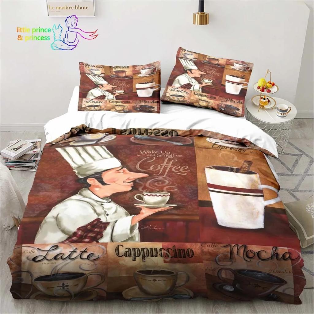 Bettwäsche-Set mit Kaffeemuster, bequemer Bettbezug, Kissenbezug, Kinderzimmerdekoration, Heimtextilien